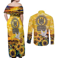 Glory to Ukraine Couples Matching Off Shoulder Maxi Dress and Long Sleeve Button Shirt Sunflower Field Modern Art