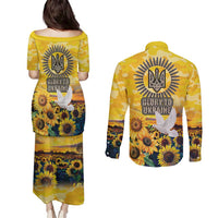 Glory to Ukraine Couples Matching Puletasi and Long Sleeve Button Shirt Sunflower Field Modern Art