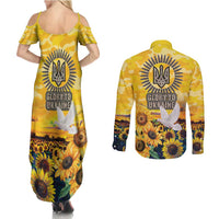 Glory to Ukraine Couples Matching Summer Maxi Dress and Long Sleeve Button Shirt Sunflower Field Modern Art