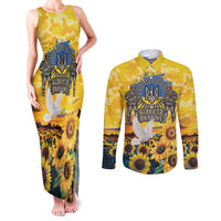 Glory to Ukraine Couples Matching Tank Maxi Dress and Long Sleeve Button Shirt Sunflower Field Modern Art