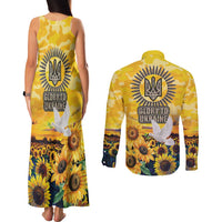 Glory to Ukraine Couples Matching Tank Maxi Dress and Long Sleeve Button Shirt Sunflower Field Modern Art