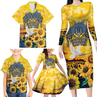 Glory to Ukraine Family Matching Long Sleeve Bodycon Dress and Hawaiian Shirt Sunflower Field Modern Art