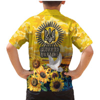 Glory to Ukraine Family Matching Mermaid Dress and Hawaiian Shirt Sunflower Field Modern Art
