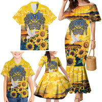 Glory to Ukraine Family Matching Mermaid Dress and Hawaiian Shirt Sunflower Field Modern Art