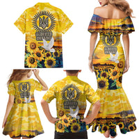 Glory to Ukraine Family Matching Mermaid Dress and Hawaiian Shirt Sunflower Field Modern Art