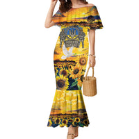 Glory to Ukraine Family Matching Mermaid Dress and Hawaiian Shirt Sunflower Field Modern Art