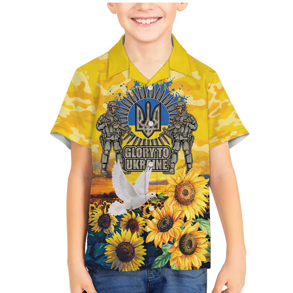 Glory to Ukraine Family Matching Mermaid Dress and Hawaiian Shirt Sunflower Field Modern Art