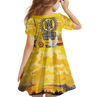 Glory to Ukraine Family Matching Off The Shoulder Long Sleeve Dress and Hawaiian Shirt Sunflower Field Modern Art