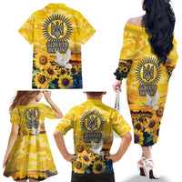 Glory to Ukraine Family Matching Off The Shoulder Long Sleeve Dress and Hawaiian Shirt Sunflower Field Modern Art