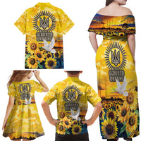 Glory to Ukraine Family Matching Off Shoulder Maxi Dress and Hawaiian Shirt Sunflower Field Modern Art