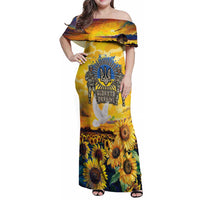 Glory to Ukraine Family Matching Off Shoulder Maxi Dress and Hawaiian Shirt Sunflower Field Modern Art
