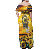 Glory to Ukraine Family Matching Off Shoulder Maxi Dress and Hawaiian Shirt Sunflower Field Modern Art