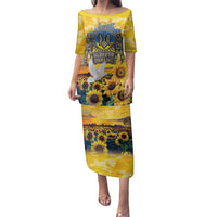 Glory to Ukraine Family Matching Puletasi and Hawaiian Shirt Sunflower Field Modern Art
