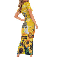 Glory to Ukraine Family Matching Short Sleeve Bodycon Dress and Hawaiian Shirt Sunflower Field Modern Art