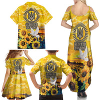 Glory to Ukraine Family Matching Summer Maxi Dress and Hawaiian Shirt Sunflower Field Modern Art