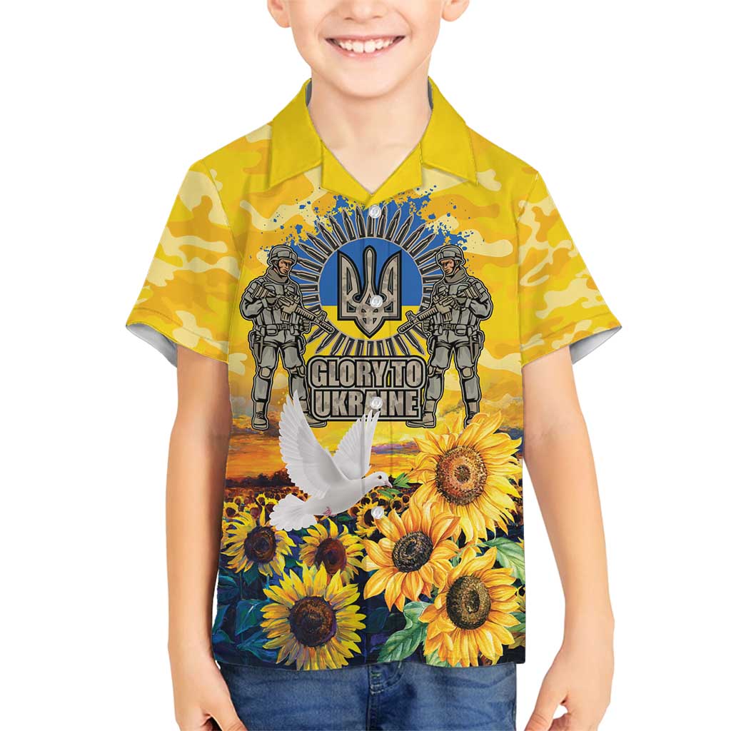 Glory to Ukraine Family Matching Summer Maxi Dress and Hawaiian Shirt Sunflower Field Modern Art