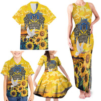 Glory to Ukraine Family Matching Tank Maxi Dress and Hawaiian Shirt Sunflower Field Modern Art
