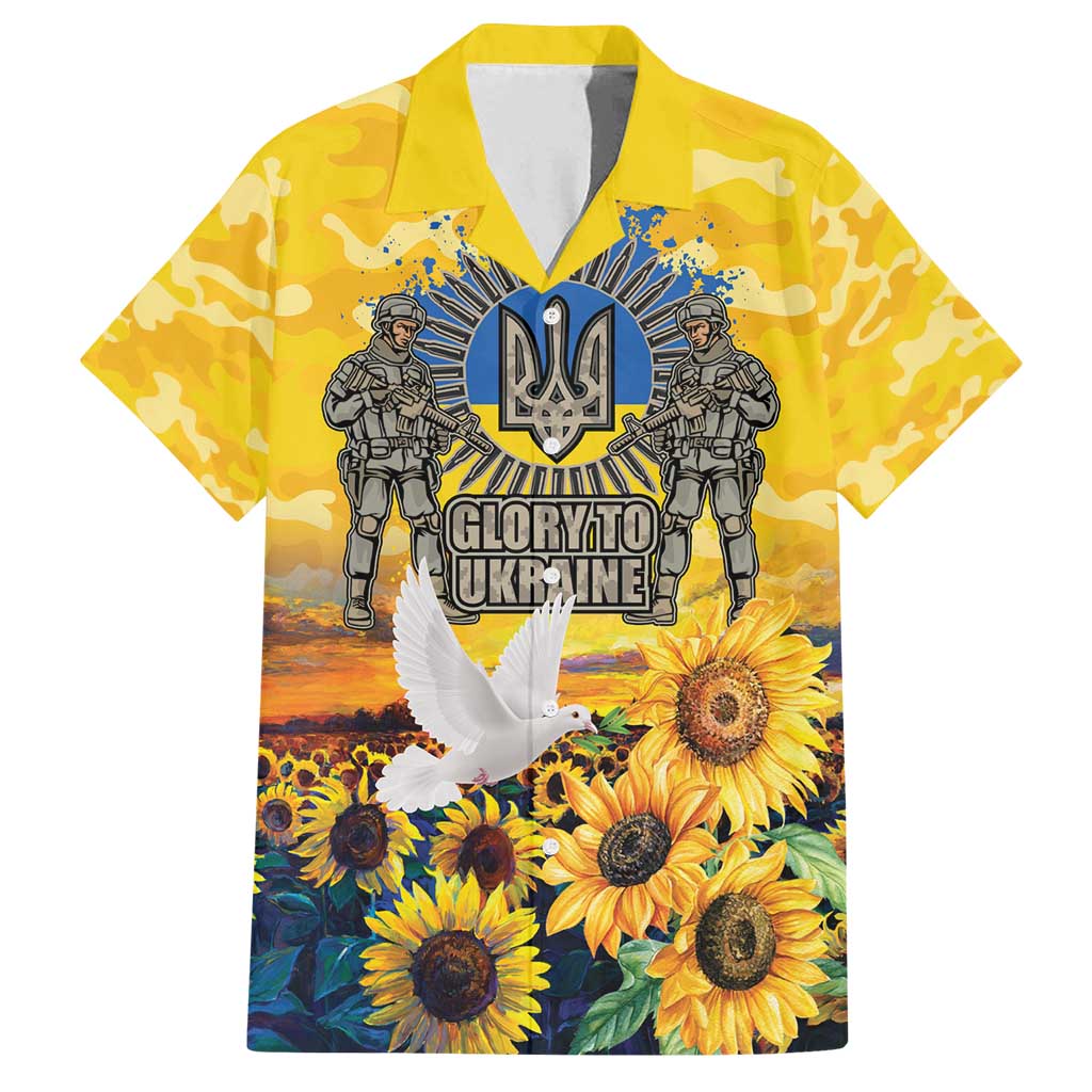 Glory to Ukraine Family Matching Tank Maxi Dress and Hawaiian Shirt Sunflower Field Modern Art