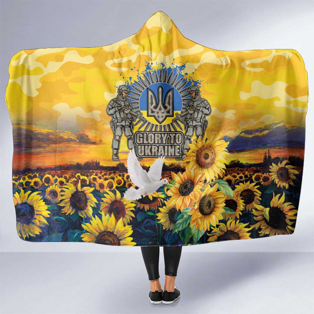 Glory to Ukraine Hooded Blanket Sunflower Field Modern Art