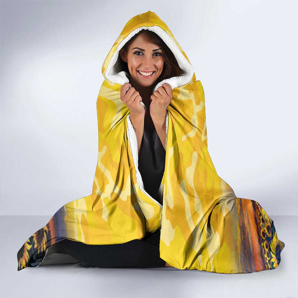 Glory to Ukraine Hooded Blanket Sunflower Field Modern Art