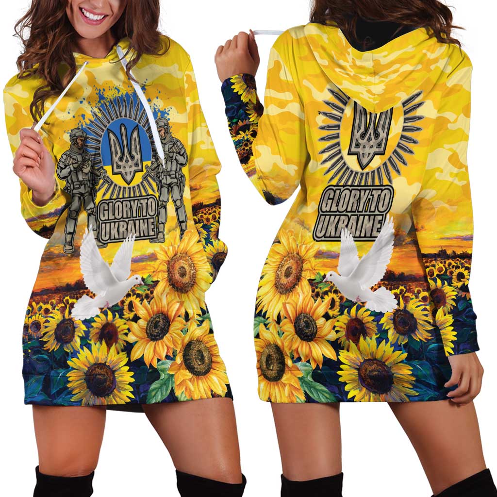 Glory to Ukraine Hoodie Dress Sunflower Field Modern Art