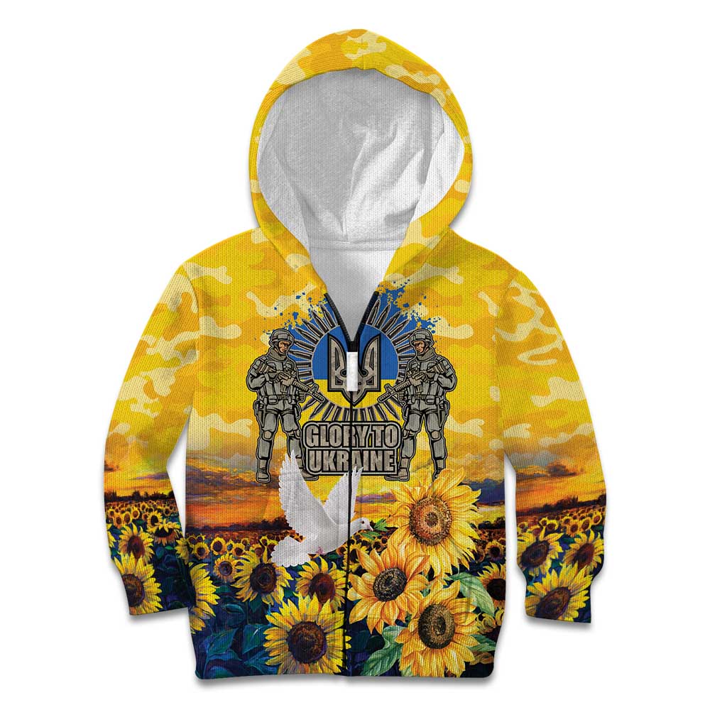 Glory to Ukraine Kid Hoodie Sunflower Field Modern Art