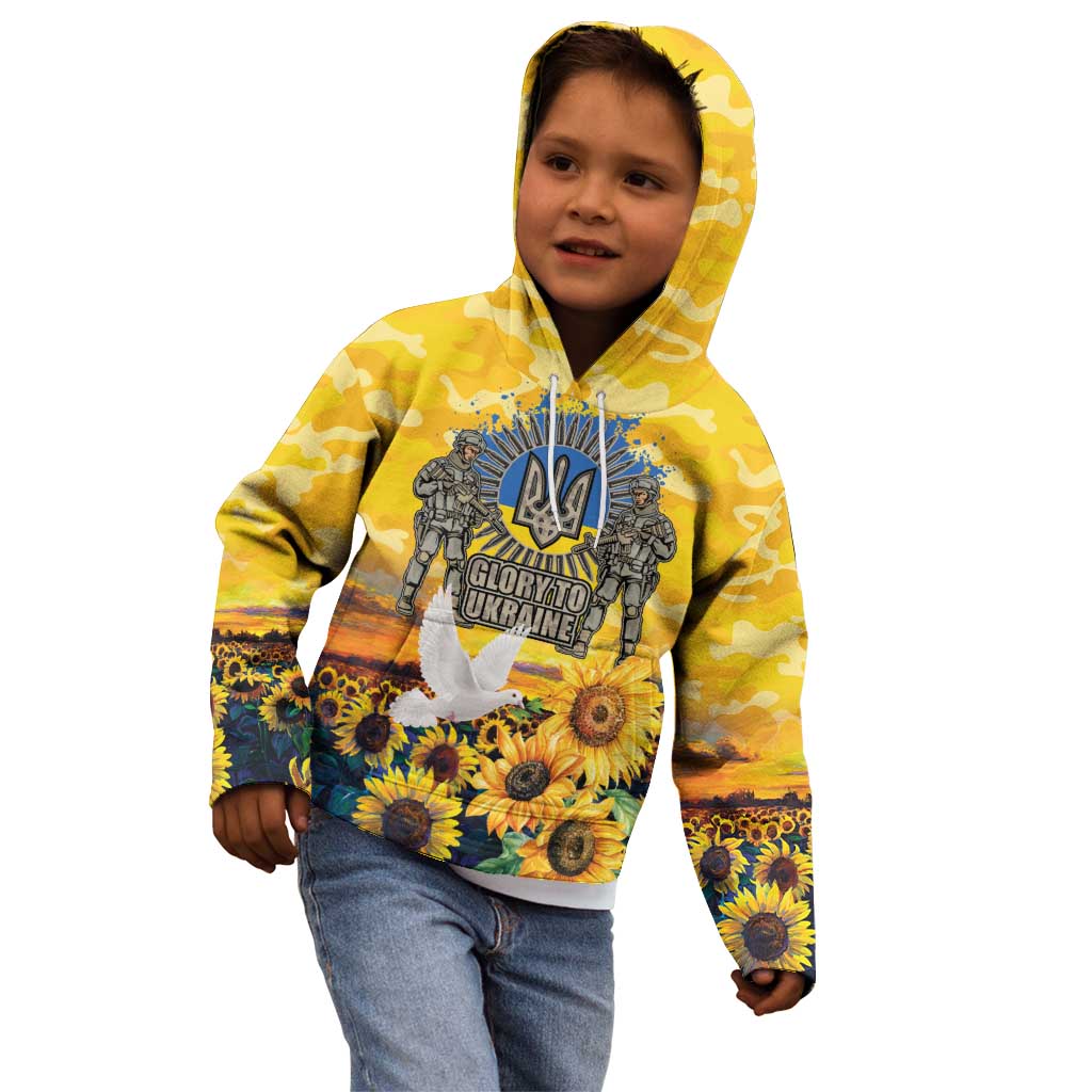 Glory to Ukraine Kid Hoodie Sunflower Field Modern Art