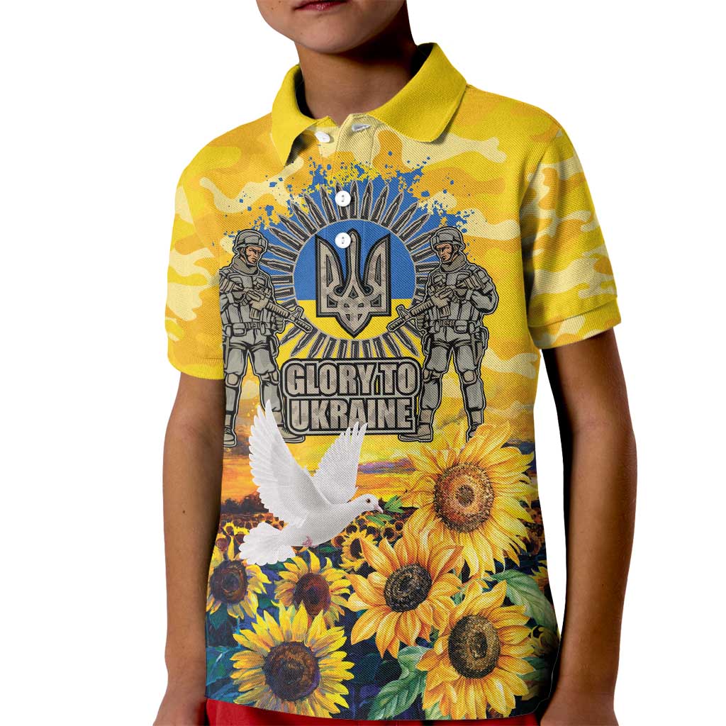 Glory to Ukraine Kid Polo Shirt Sunflower Field Modern Art