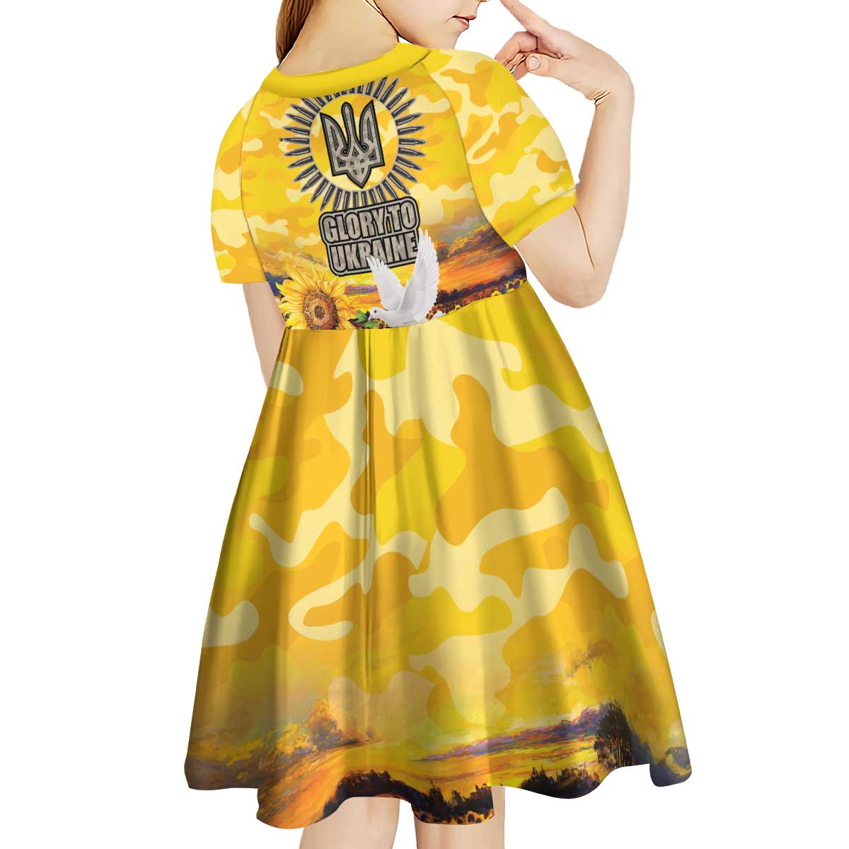 Glory to Ukraine Kid Short Sleeve Dress Sunflower Field Modern Art
