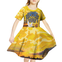 Glory to Ukraine Kid Short Sleeve Dress Sunflower Field Modern Art