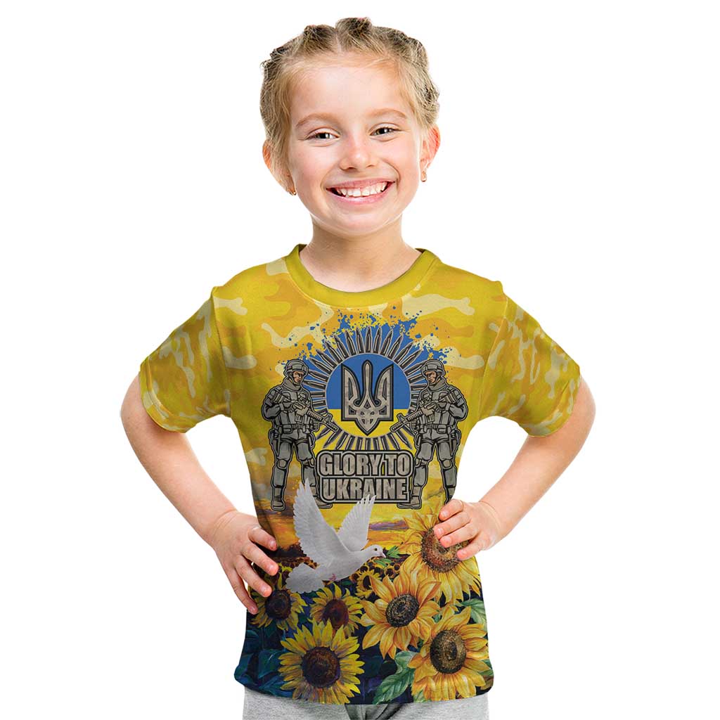 Glory to Ukraine Kid T Shirt Sunflower Field Modern Art