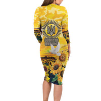 Glory to Ukraine Long Sleeve Bodycon Dress Sunflower Field Modern Art