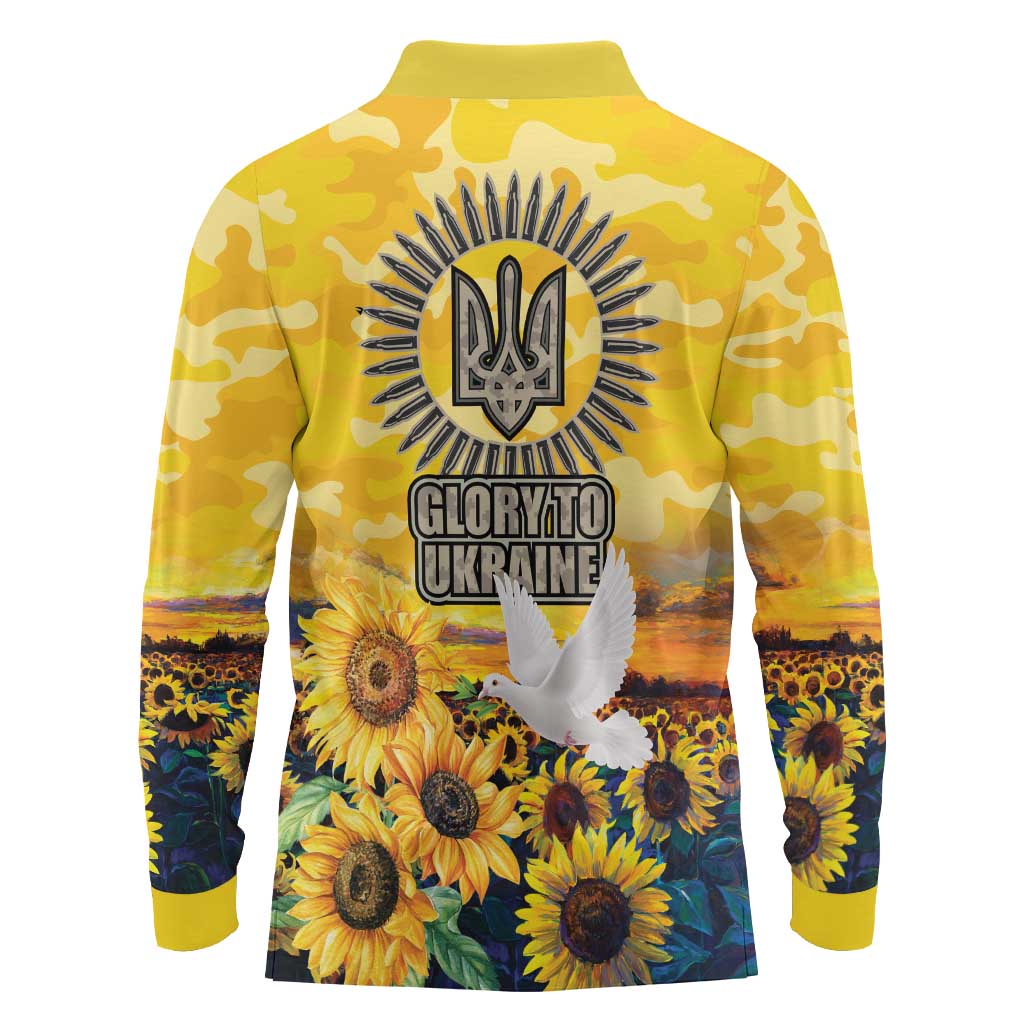 Glory to Ukraine Long Sleeve Polo Shirt Sunflower Field Modern Art