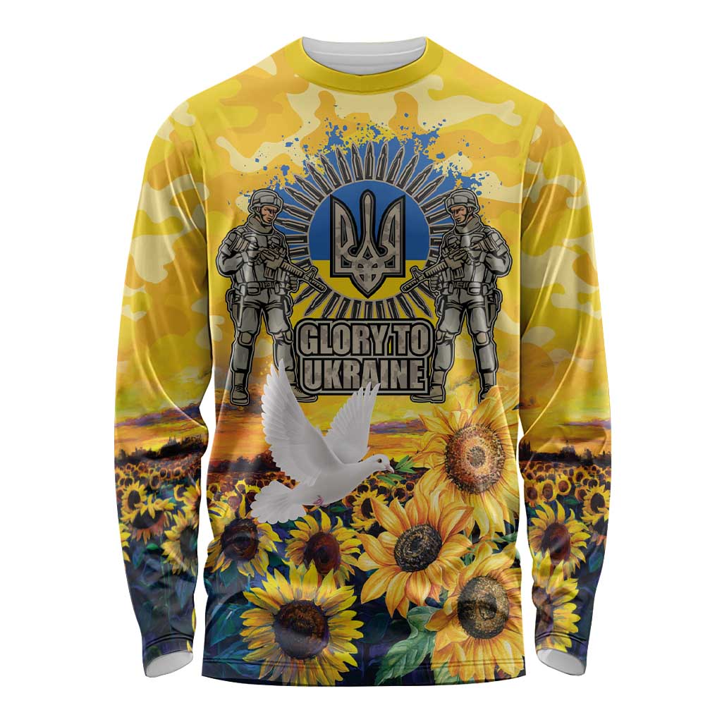 Glory to Ukraine Long Sleeve Shirt Sunflower Field Modern Art