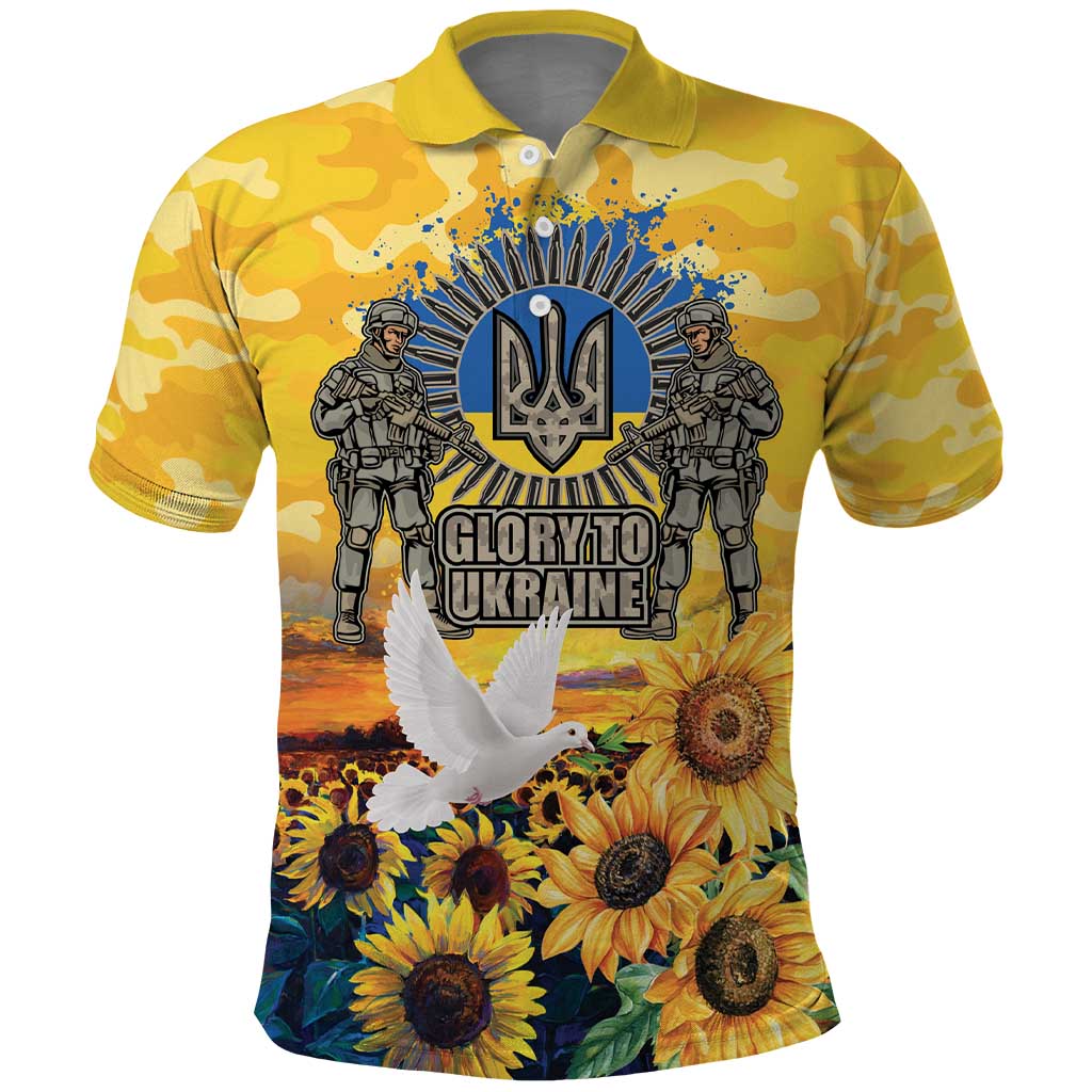 Glory to Ukraine Polo Shirt Sunflower Field Modern Art