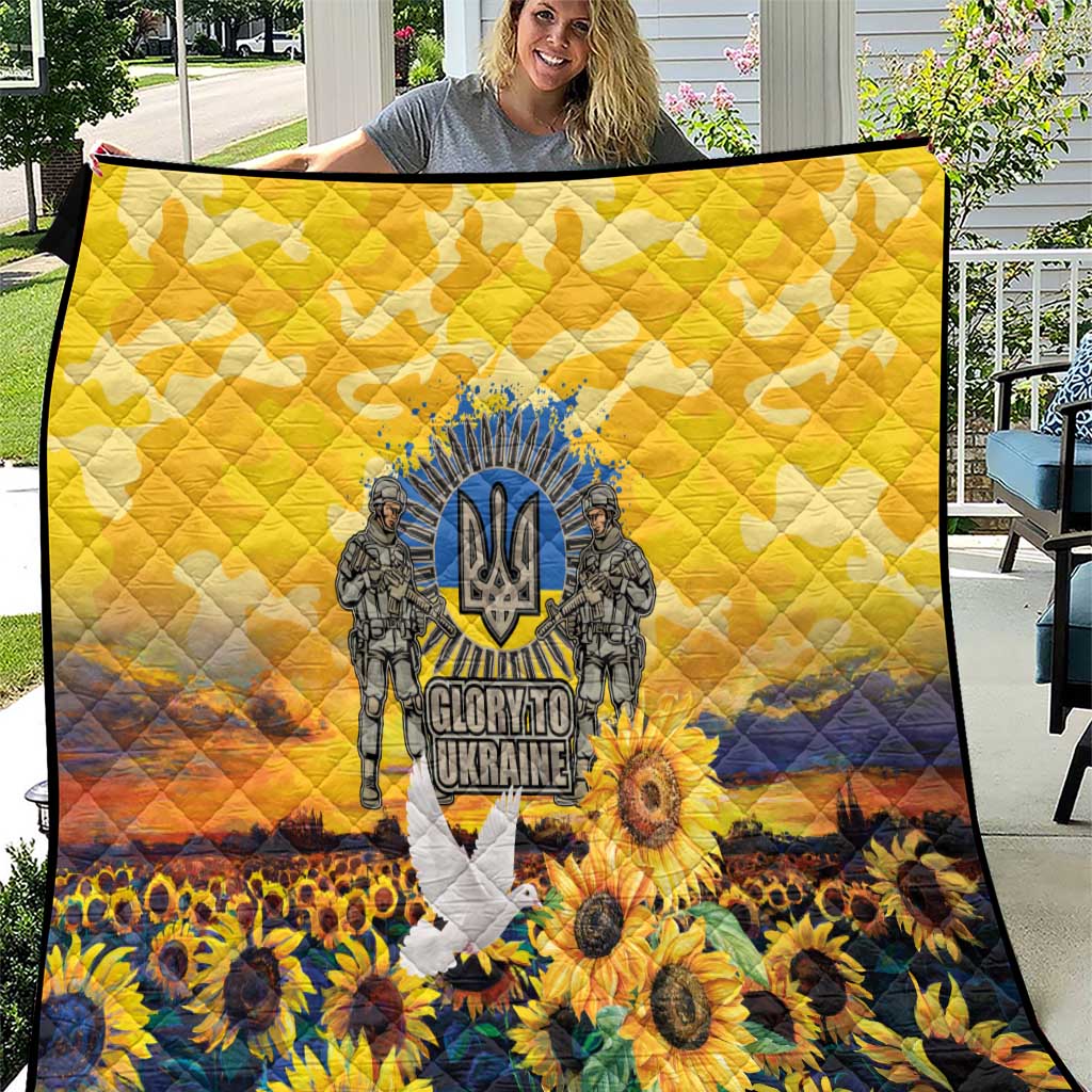 Glory to Ukraine Quilt Sunflower Field Modern Art