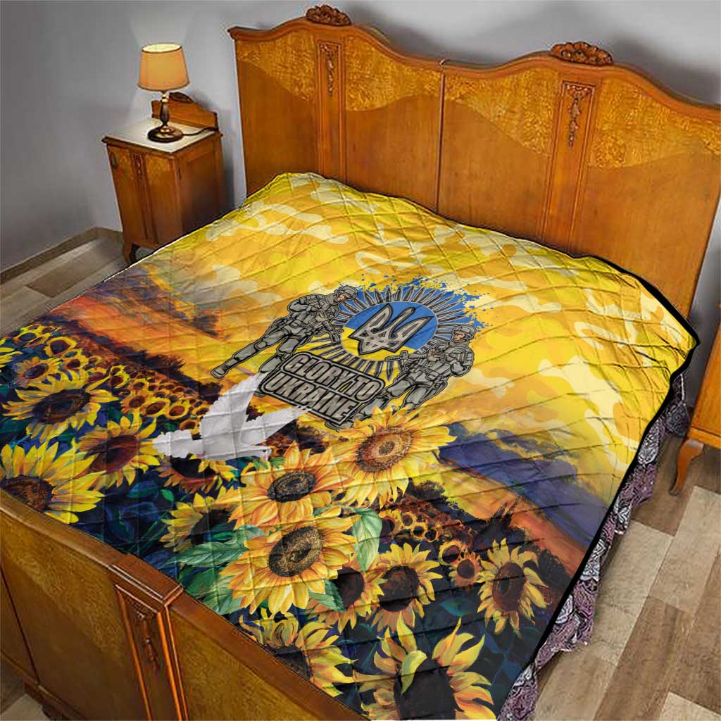 Glory to Ukraine Quilt Sunflower Field Modern Art