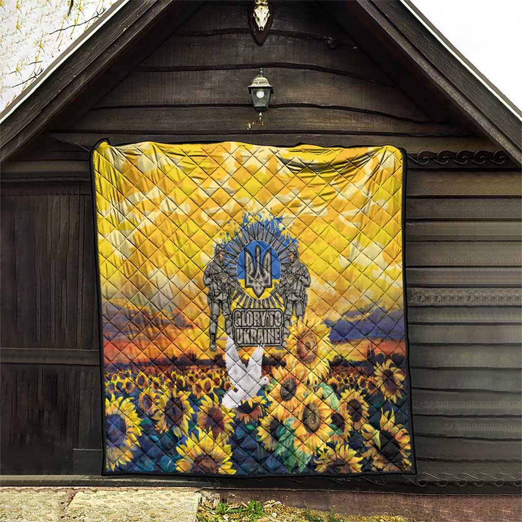Glory to Ukraine Quilt Sunflower Field Modern Art