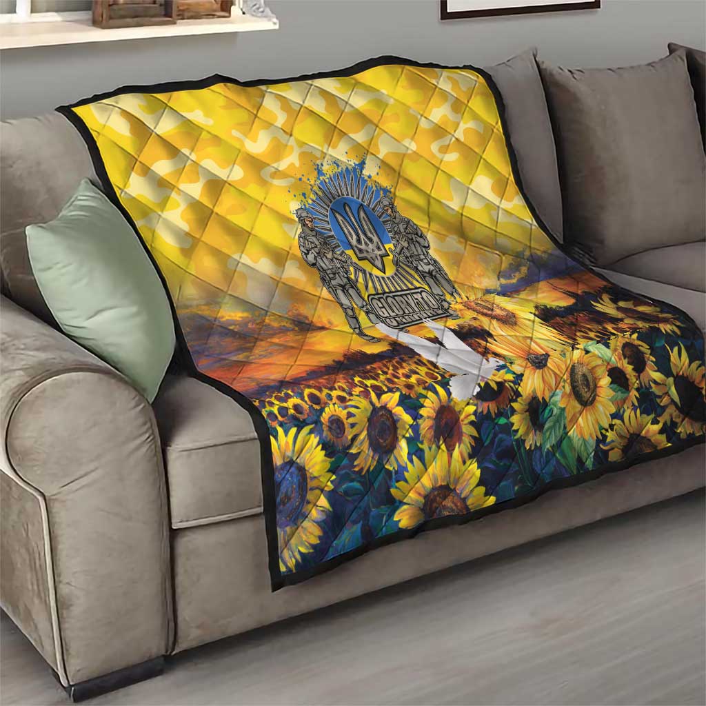 Glory to Ukraine Quilt Sunflower Field Modern Art