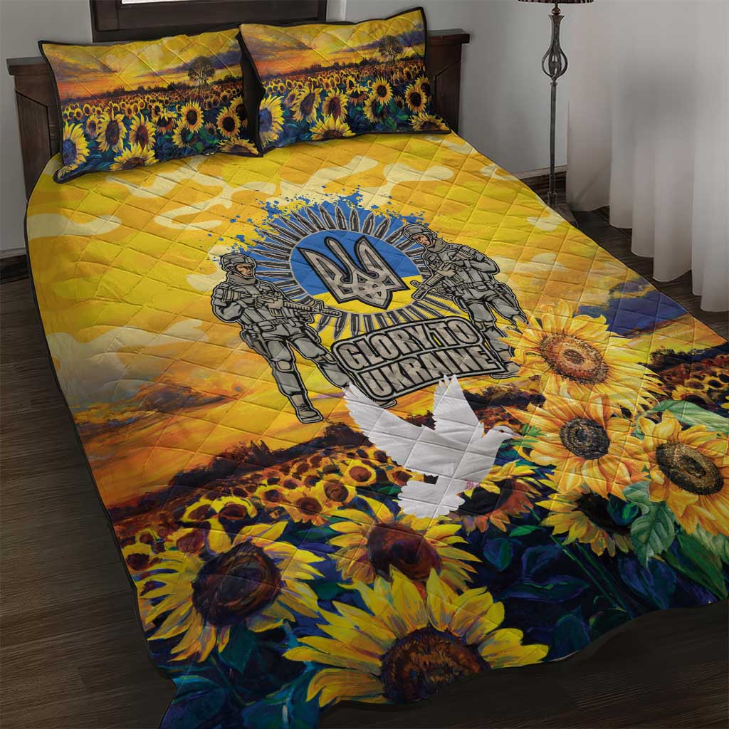 Glory to Ukraine Quilt Bed Set Sunflower Field Modern Art