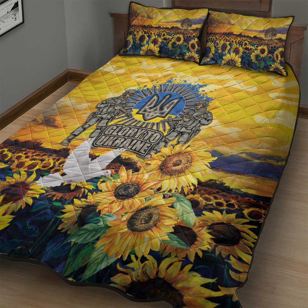 Glory to Ukraine Quilt Bed Set Sunflower Field Modern Art