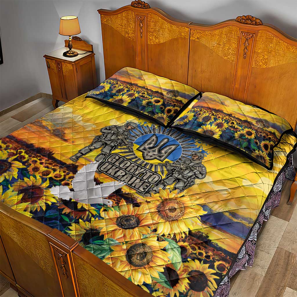 Glory to Ukraine Quilt Bed Set Sunflower Field Modern Art