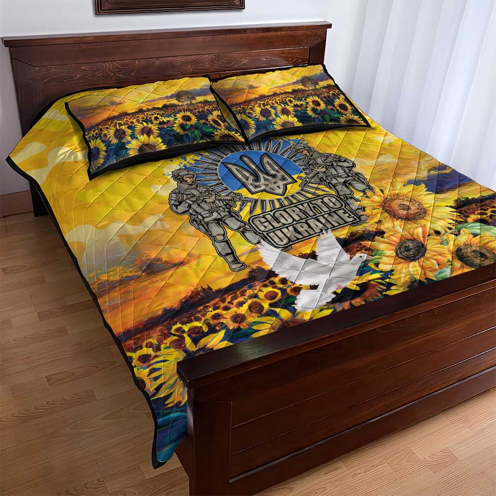 Glory to Ukraine Quilt Bed Set Sunflower Field Modern Art