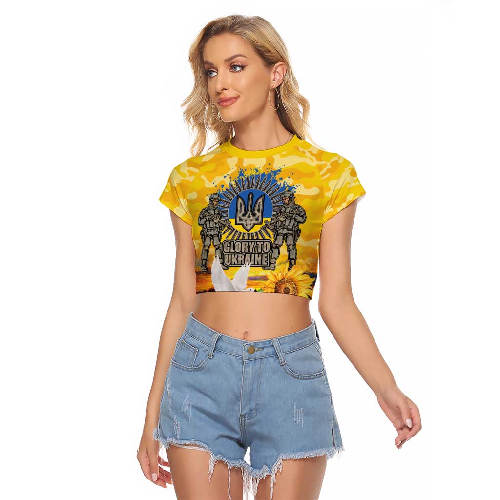 Glory to Ukraine Raglan Cropped T Shirt Sunflower Field Modern Art