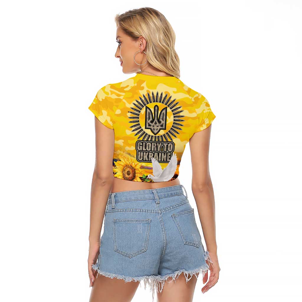 Glory to Ukraine Raglan Cropped T Shirt Sunflower Field Modern Art