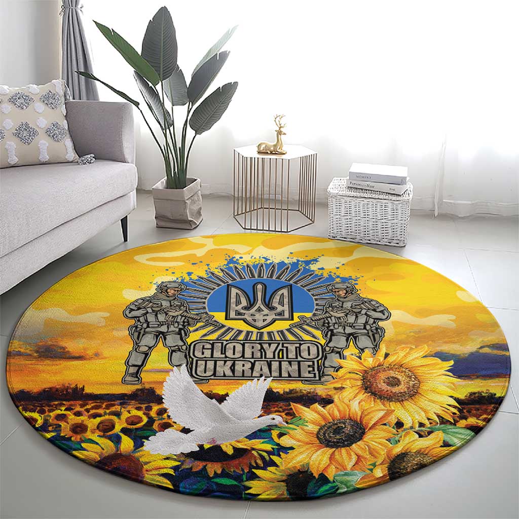 Glory to Ukraine Round Carpet Sunflower Field Modern Art