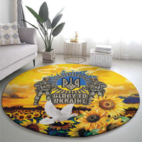Glory to Ukraine Round Carpet Sunflower Field Modern Art