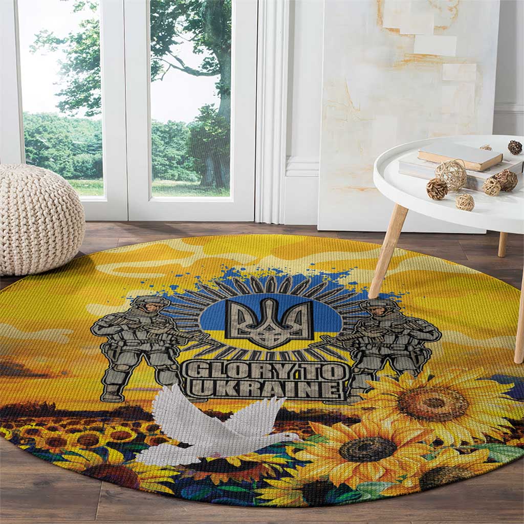Glory to Ukraine Round Carpet Sunflower Field Modern Art