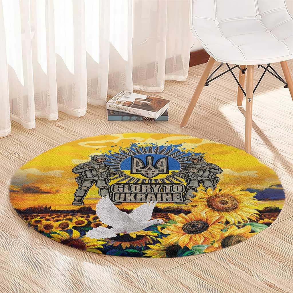 Glory to Ukraine Round Carpet Sunflower Field Modern Art