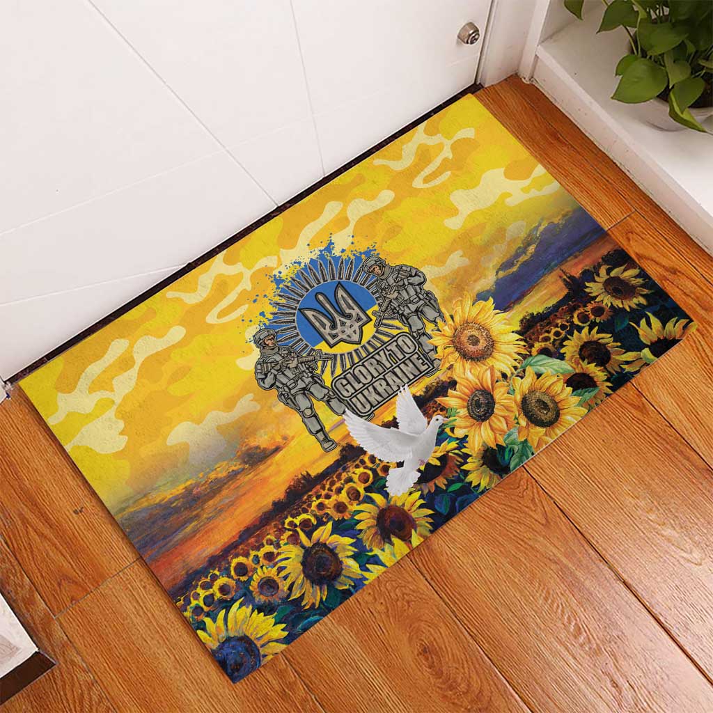 Glory to Ukraine Rubber Doormat Sunflower Field Modern Art